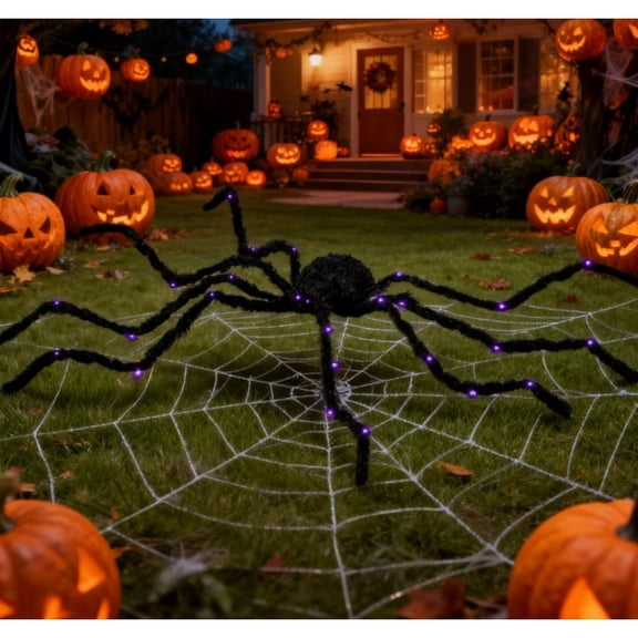 Light Up Halloween Spider, Outdoor Halloween Yard Decor with Bendable Glowing Legs, Battery Operated Spider Prop for Haunted House Party – Purple
