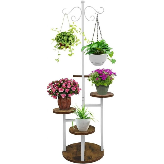 Plant Stand Indoor Outdoor, 4 Tier Hanging Plant Stands, Multiple Plant Display Rack Flower Pot Stand,61'' Tall Metal Plant Holder for Living Room Balcony Garden Patio White