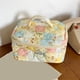 thumbnail image 5 of Bolso de maquillaje de algodón acolchado - Diseño de oso floral y puntos, bolsa cosmética grande de viaje, 9,84x6,29x6,29 pulgadas, blanco y amarillo, 5 of 9