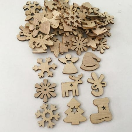Natural Xmas Decorations AkoaDa 100 Pcs Christmas Tree Decorations, Wooden Ornaments Pendant Christmas Tree Hanging Ornaments, DIY Pendants Environmentally Friendly Natural Retro Color Creative Cartoon Wood Chips ()
