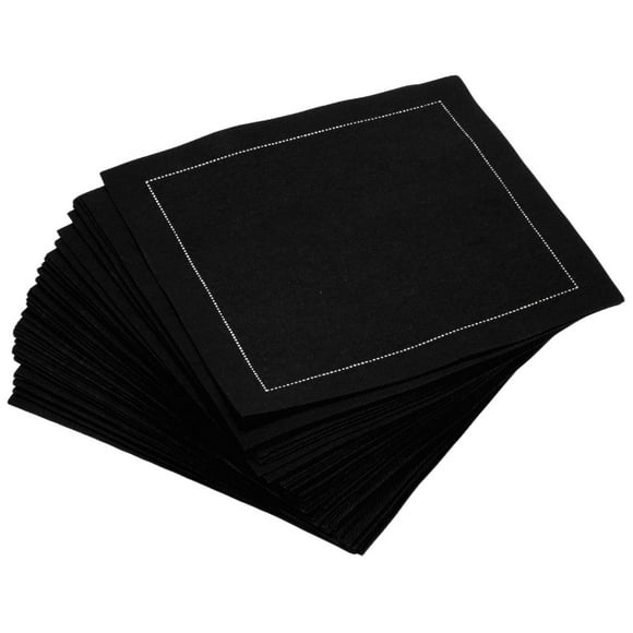 Five Star Napkins Luxury Cotton Cloth Cocktail Napkins - Bar Napkins, Party Napkins, Beverage Napkins, Events, Holiday, Wedding, Birthday, Parties - 4.5" x 4.5" - Disposable (50 x) Black