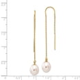 thumbnail image 2 of 14K Yellow Gold 7-8mm White Freshwater Cultured Rice Pearl Dangle Threader Earrings, 2 of 2