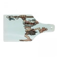 thumbnail image 1 of Skull Cutting Board, Prehistoric Witch Doctor Holding a Staff with a Skull in His Hands Illustration, Tempered Glass Cutting and Serving Board, Wine Bottle Shape, White and Brown, by Ambesonne, 1 of 1