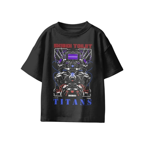 Skibidi Toilet Titans Vintage Style Boys Graphic Short Sleeve T-Shirt (Black, S-XL)