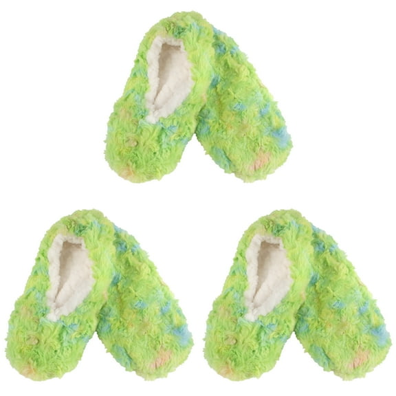BambooMN Women's Super Fuzzy Soft Touch Slippers Non-Slip Lined Socks - Springtime Mix - Large - 3 Pairs