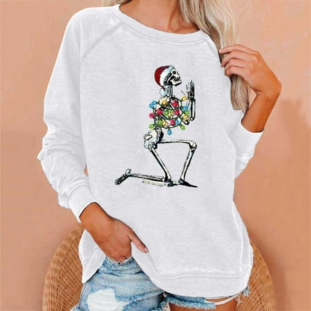

jsaierl Womens Sweatshirt Cartoon Printed Christmas Sweatshirt Crewneck Long Sleeve Casual Tops for Women Tunic Pullover for Teen Girls