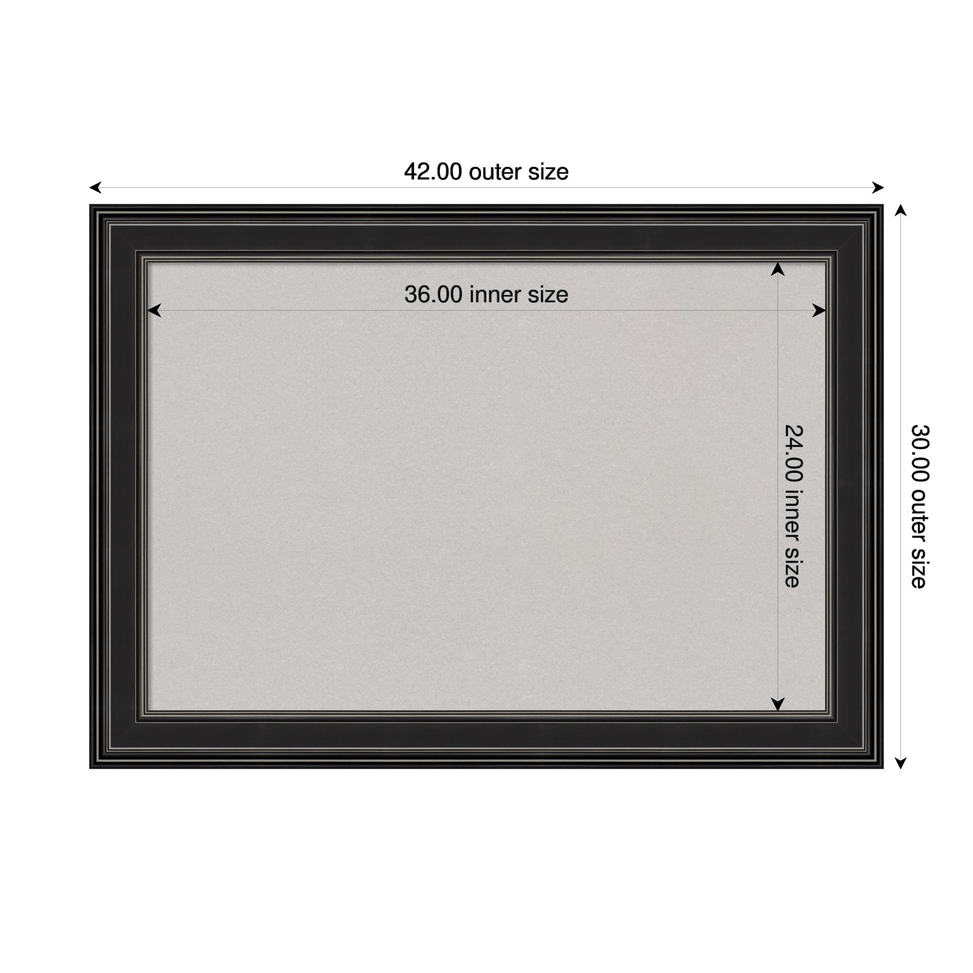 Amanti Art Grey Cork Board Framed Ridge Black Bulletin Board 42 in. x 30 in.