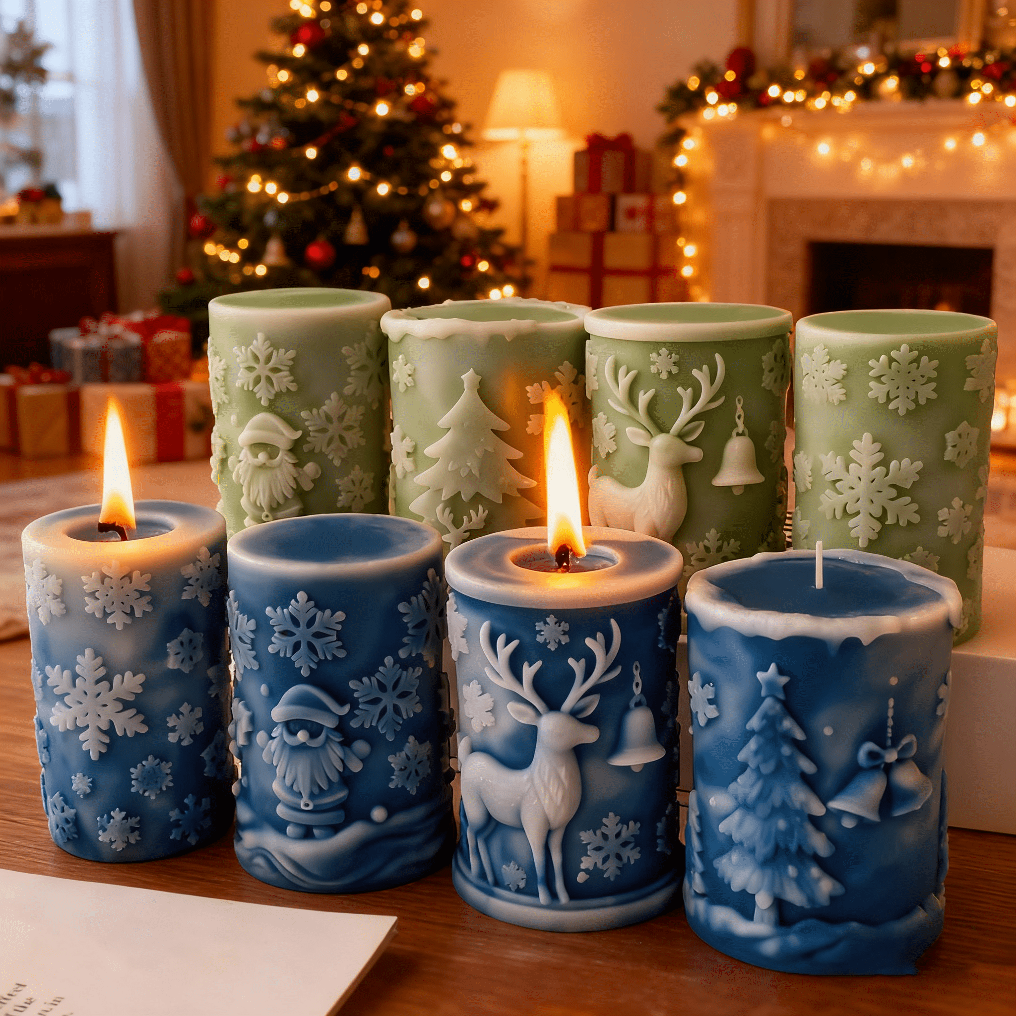 JDH silicone 3PCS Christmas Candle Molds Christmas Decorations And Ornaments Silicone Mold DIY Christmas Snowflake Cylinder Aromatherapy Candle for DIY Home Decoration Supplies