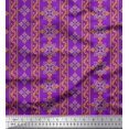 thumbnail image 1 of Soimoi Purple Japan Crepe Satin Fabric Floral & Stripe Fabric Prints By Yard 44 Inch Wide, 1 of 3