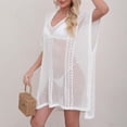 thumbnail image 6 of qelini Beach Cover up for Women Knitted Short Sleeve Beach Dress Cut Out Solid Color Cover Up Summer Vocation, 6 of 8