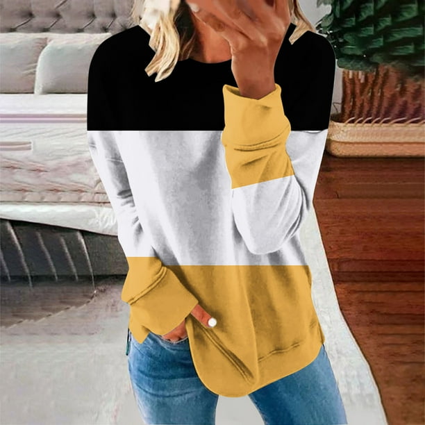ICHUANYI Clearance Women's Fashion Printed Loose T-shirt Long Sleeves Blouse Round Neck Casual Tops Sweatshirt Hoodies(Yellow, XXL) ICHUANYI WER2023081511334