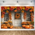 thumbnail image 5 of 5X3ft Fall White Wood Door Photography Backdrop Autumn Western Forest Window Rustic Yellow Pumpkin Harvest Hay Natural Scenery Maple Leaves Harvest Banner Decoration Studio Props Party Backdrop, 5 of 5