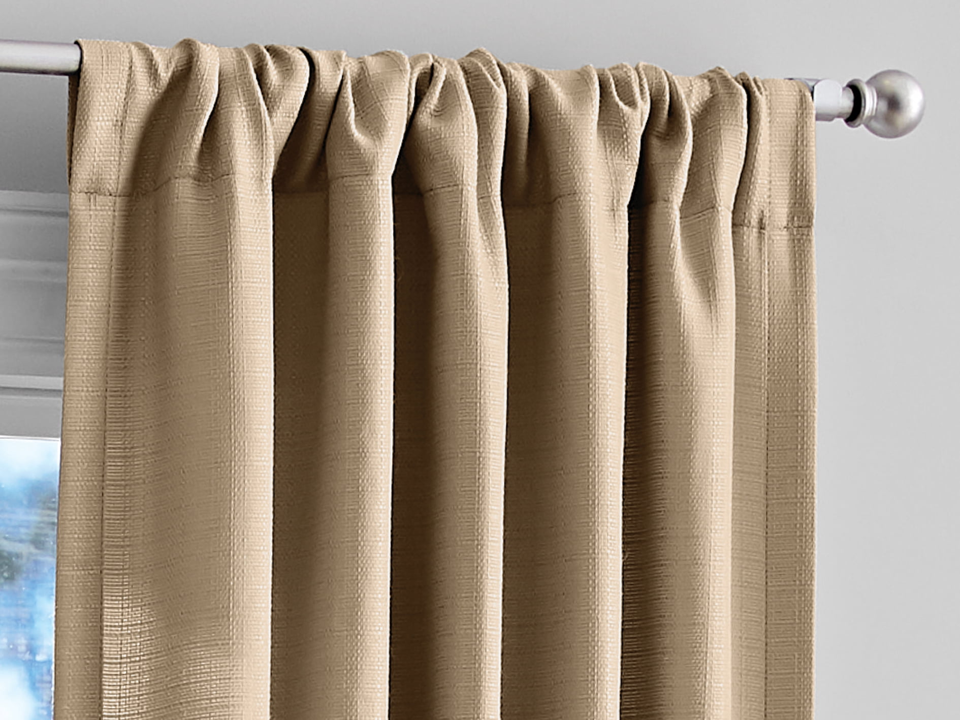 (2 pack) Mainstays Southport Light Filtering Rod Pocket Textured Curtain Panel, Set of 2, Beige, 40” W x 84” L