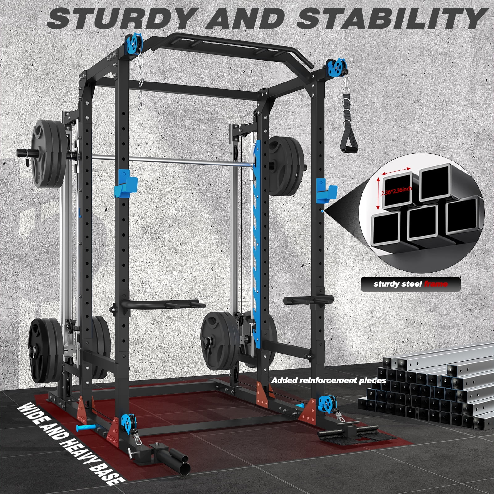 ULTRA FUEGO Multifunctional Full Power Cage Rack with Cable Crossover, Smith Machine, LAT-Pull Down, Squat System for Home Gym