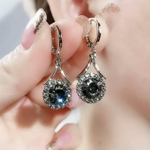 GKNET Fashion Round Crystal Tassel Stud Earrings Drop Dangle Women Wedding Delicate Jewelry New-Gray