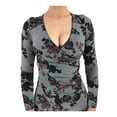 thumbnail image 4 of Qiylii Women Close-fitting Dress, Floral V neck Long Sleeve Mini Dresses, 4 of 6