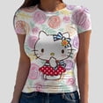 thumbnail image 3 of Hello Kitty T-shirts Basiques Aguichant à Manches Courtes Impression 3D Été Femmes Aguichant T-shirt Col Rond Manches Courtes Top Moulant Élastique, 3 of 7