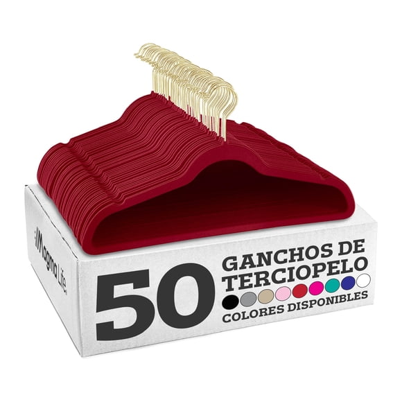 50 Ganchos de Terciopelo para Ropa, Gancho Dorado Giratorio 360 Grados BORGOÑA