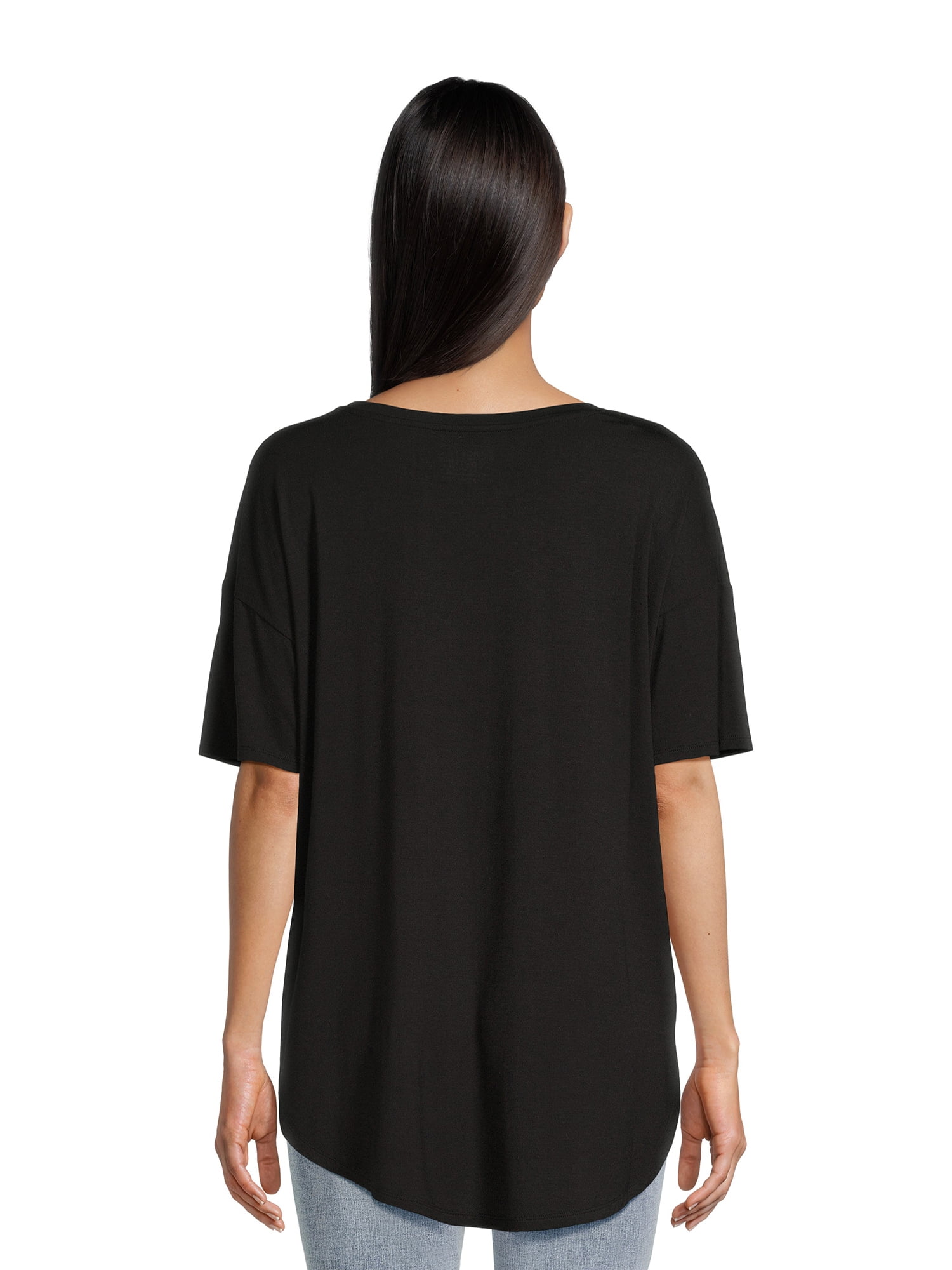 Time and Tru Women's and Women’s Plus Crewneck Tunic Tee with Short Sleeves, Sizes S-3XL
