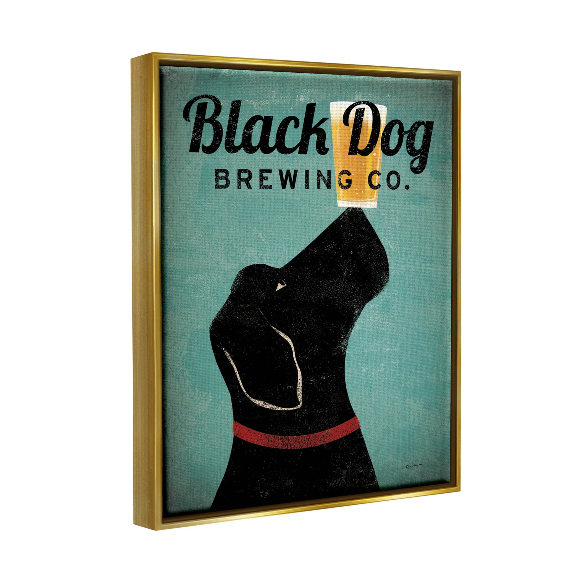 Stupell Industries Black Dog Brewing Antique Beer Sign Graphic Art Metallic Gold Floating Framed Canvas Print Wall Art, Design by Ryan Fowler