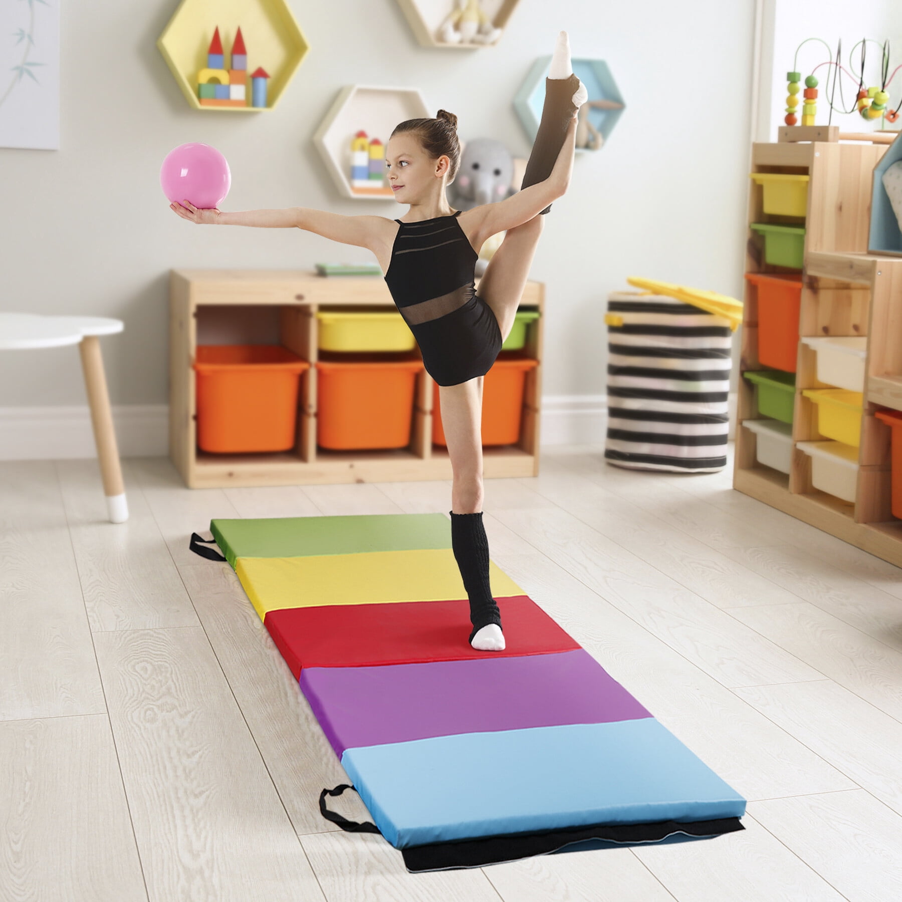 SuperDeal 6'x2.5' Gymnastics Mat Foldable Tumbling Yoga Exercise Mat w/Carry Handle 5 Colors