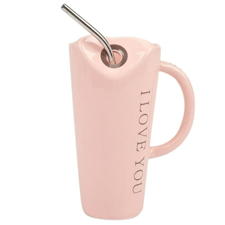

Ceramic Cup with Straw Personality Kitchen Coffee Mug Tea Cup Pink