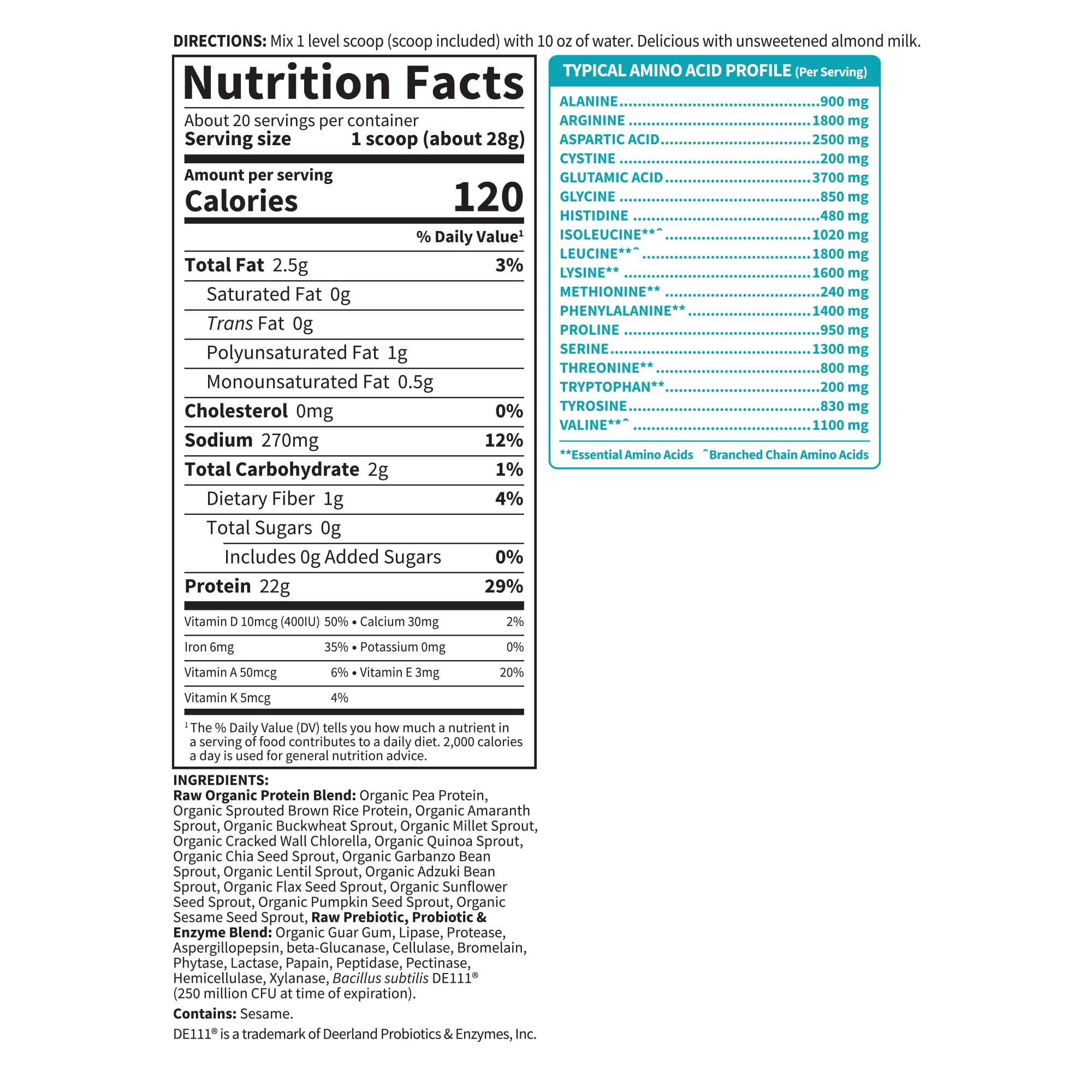 Garden of Life Raw Organic Protein Powder, Unflavored, 20 Servings