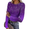 thumbnail image 2 of Lcziwo Ribbed Long Sleeve Shirts for Women Crew Neck Soft Stretchy Printed Tops Casual Fall Fashion 2025 Blouses Purple,XXL, 2 of 8