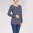 thumbnail image 2 of Diufon Women's Maternity Nursing Top Striped Long Sleeve Crewneck Shirts Breastfeeding Postpartum Basic Blouse, 2 of 4