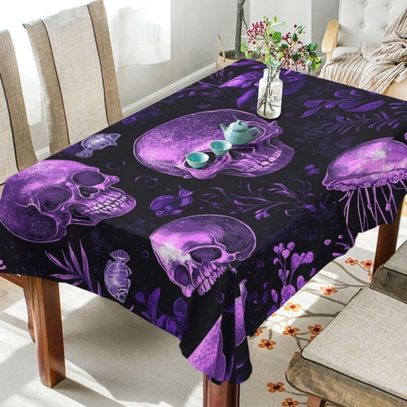 WOBOGO Skulls Jellyfish Purple Pattern Square Tablecloth 54×54in Polyester Fabric Tablecloth Washable Dust Resistant Wrinkle Resistant