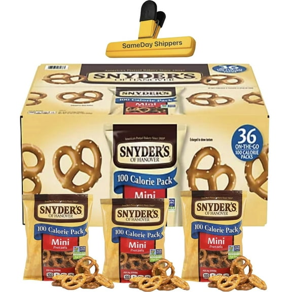 of Mini Pretzels, 100 Calorie Individual Packs, 36 pk./9 oz. | GMO , NUT Mini Pretzels | BRANDED SameDay Shippers Bag Clip Included