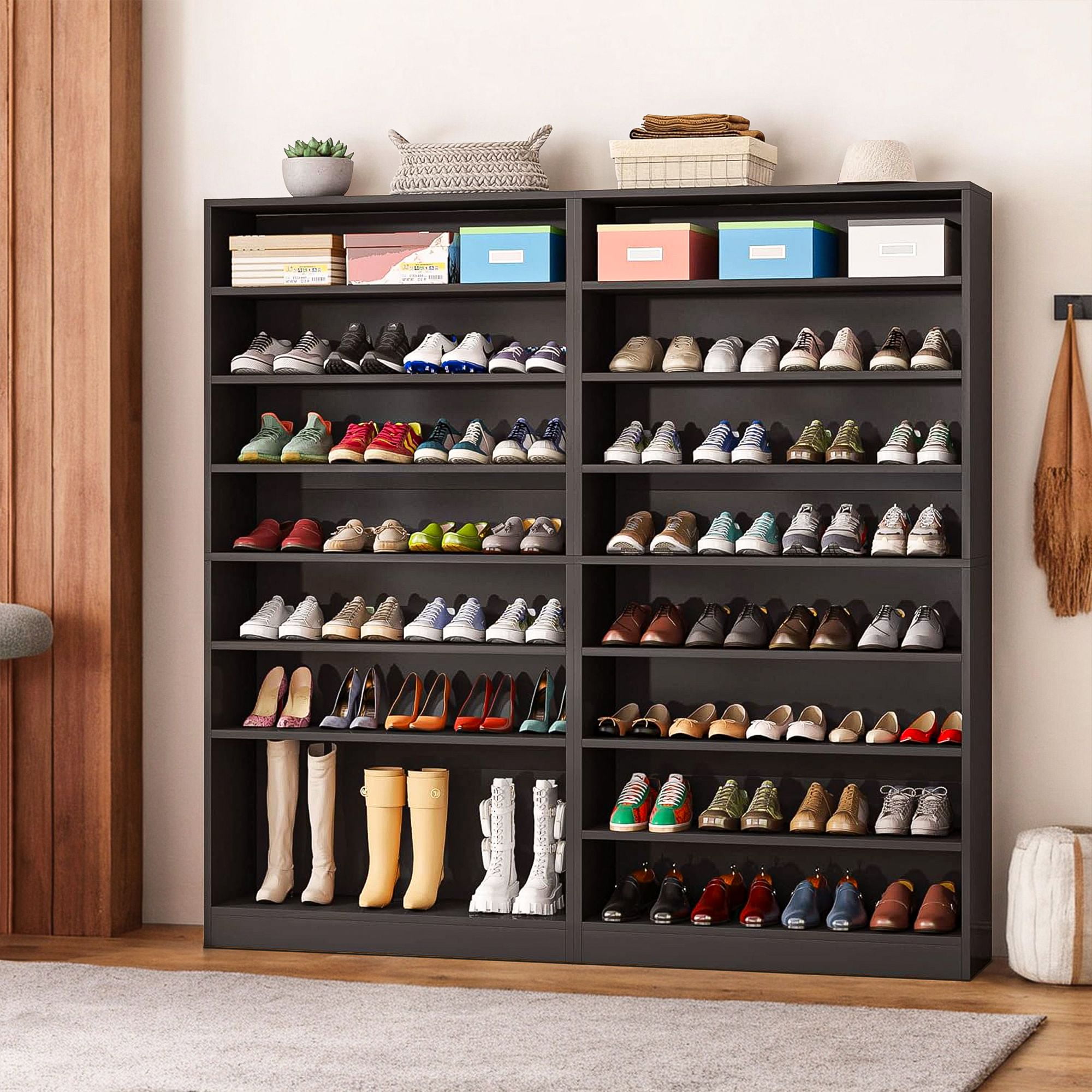 Demi Bonn Wooden Shoe Rack 9-Tier Shoe Storage Organizer Entryway Shoe Shelf, 40-45 Pairs Freestanding Shoe Cabinet, Black