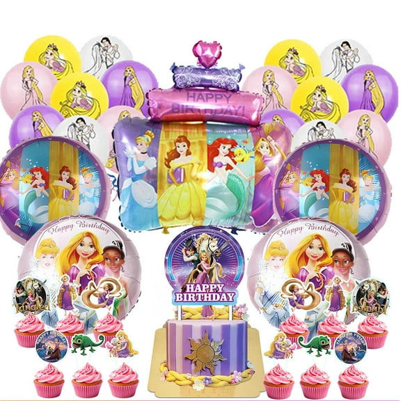 Long Hair Princess Balloons Cake Topper Party Supplies Birthday Set Decorations Kit Fans