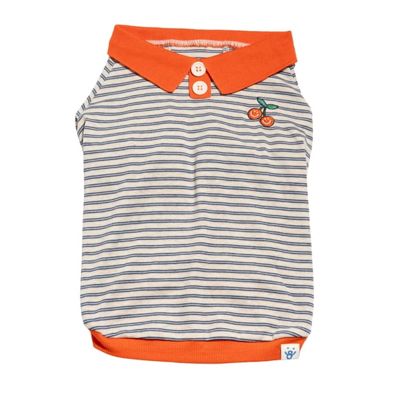 Oodles Multi-Colored Cherries Striped Knit Polo Spring Dog T-Shirt, XS