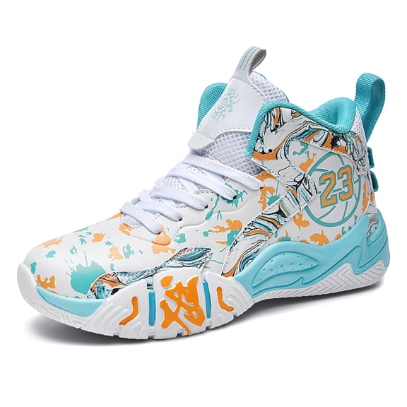 Novetra Men's high top graffiti fashion leather round toe strap cushioning lightweight and comfortable casual basketball shoes Running Shoes - GREEN_4