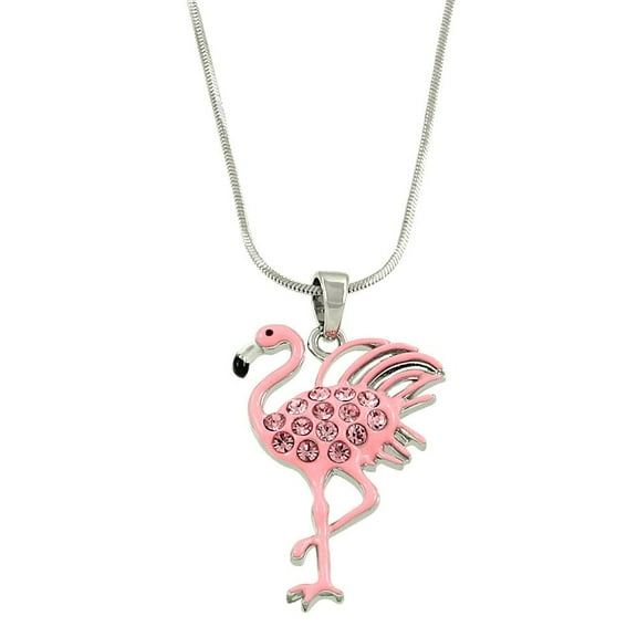 Flamingo Pendant Necklace Rhinestone Crystal Rhodium High Polished J1463