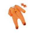 thumbnail image 2 of Qiylii Baby Halloween Stripe Bodysuit, Pumpkin Pattern Zipper Romper+Headdress, 2 of 7