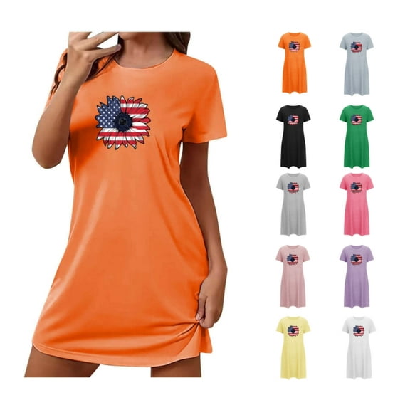 ATENAR Nightgowns for Women,Womens Nightgown,Comfort Fit,Breathable,Short Sleeves,Printed,Orange,S(US:4)