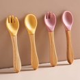 thumbnail image 5 of Baby Feeding Spoon, Bamboo Wood and Silicone Baby Fork and Spoon - Soft Curved Silicone Tip Spoons - Suitable for Baby and Toddlers Forked Spoone（Yellow）, 5 of 5