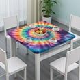 thumbnail image 3 of Rainbow Tie Dye Mandala Pattern Square Fitted Tablecloth with Elastic Edge,Square Table Cover,Washable Elastic Table Cover for Home Kitchen Party Decor 34"x34", 3 of 6