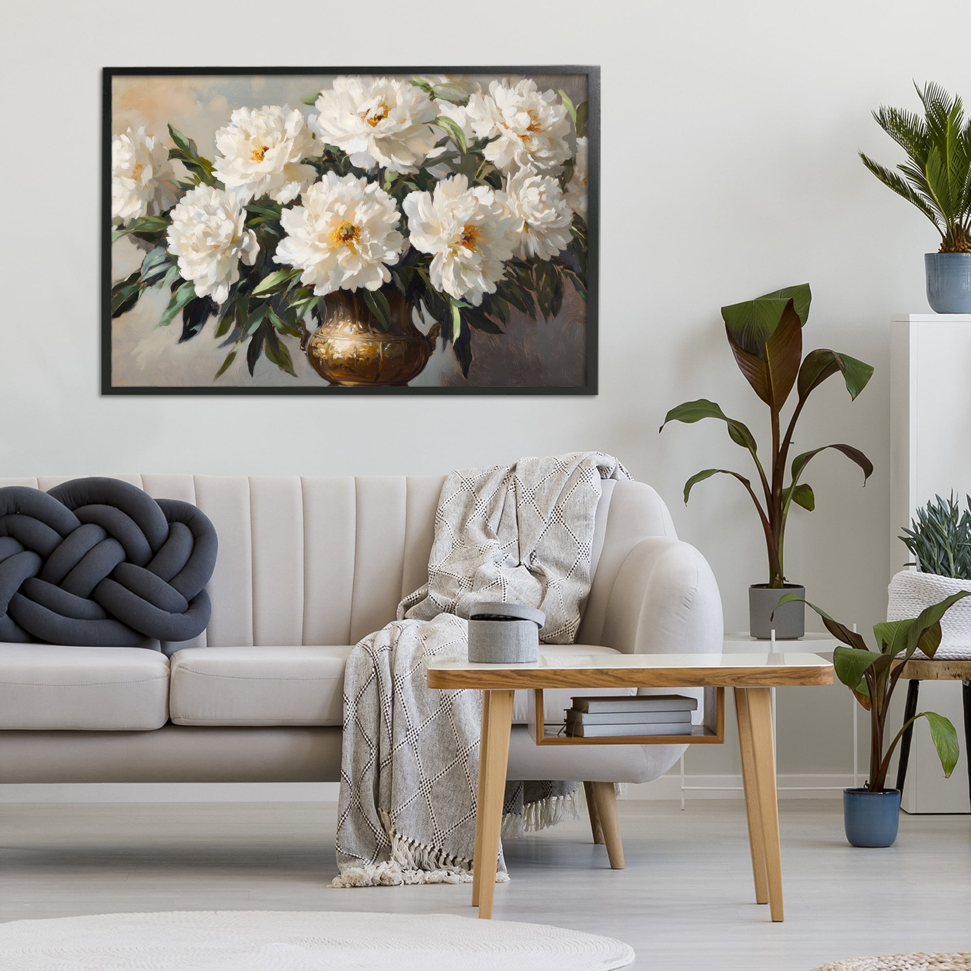 Stupell Industries Golden Vase with Peonies Black Framed Giclee Art, design by Petal Prints Design