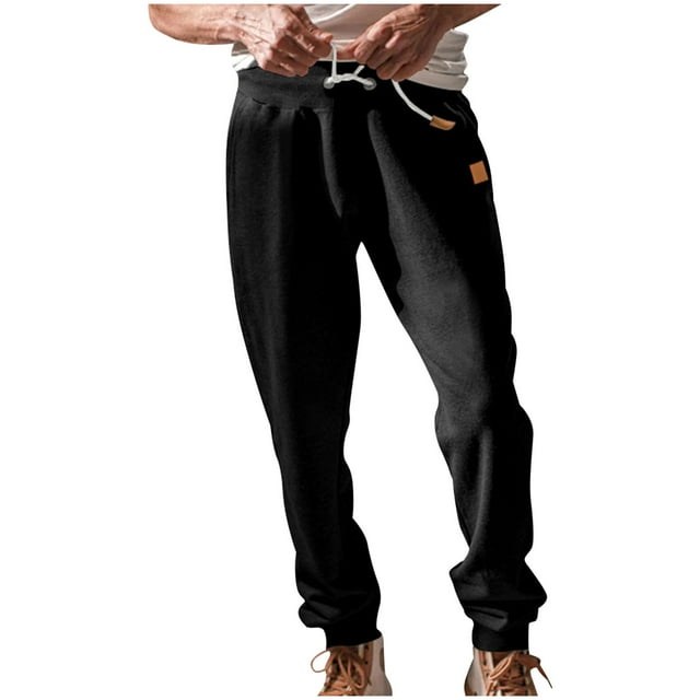 Lovzfmll Men's Spring/Fall Breathable Joggers, Drawstring Waist, Pockets, Elastic Cuffs for Running and Lounge Black, 2XL