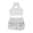 thumbnail image 4 of Yruioon Girls Sequin Latin Jazz Dance Costume Sleeveless Halter Neck Crop Top with Tassels Fringed White 12, 4 of 7