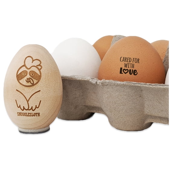 Cared for with Love Heart Egg Chicken Rubber Stamp - Small 3/4 Inch