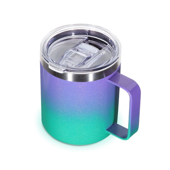 Neihepal 14oz Double Wall Vacuum Insulated Coffee Mug with Leakproof Lid & Handle, 1 Pack, Purple Green