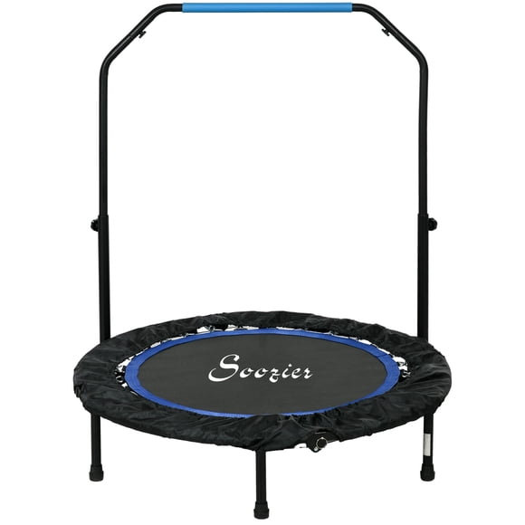 Soozier Mini Trampoline Pliable de 40 Pouces avec Poignée Réglable – Rebondisseur D\'entraînement Physique Bleu pour Gym à Domicile et Exercice – Cadre en Acier, Capacité de 330 Lb