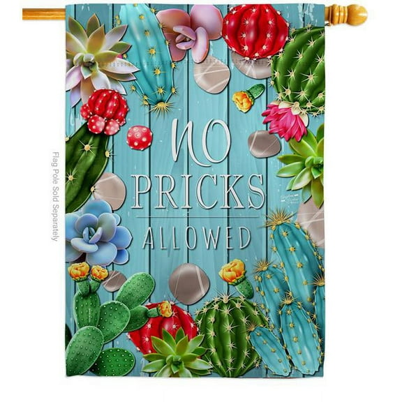 Angeleno Heritage H137473-BO No Pricks Allowed Country Living Southwest 28 x 40 in. Double-Sided Decorative Vertical House Flags for Decoration Banner Garden Yard Gift
