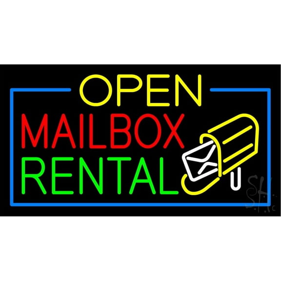 Open Mailbox Rental LED Neon Sign 13 x 24 - inches, Black Square Cut Acrylic Backing, with Dimmer - Bright and Premium built indoor LED Neon Sign for Store interior and stroefront