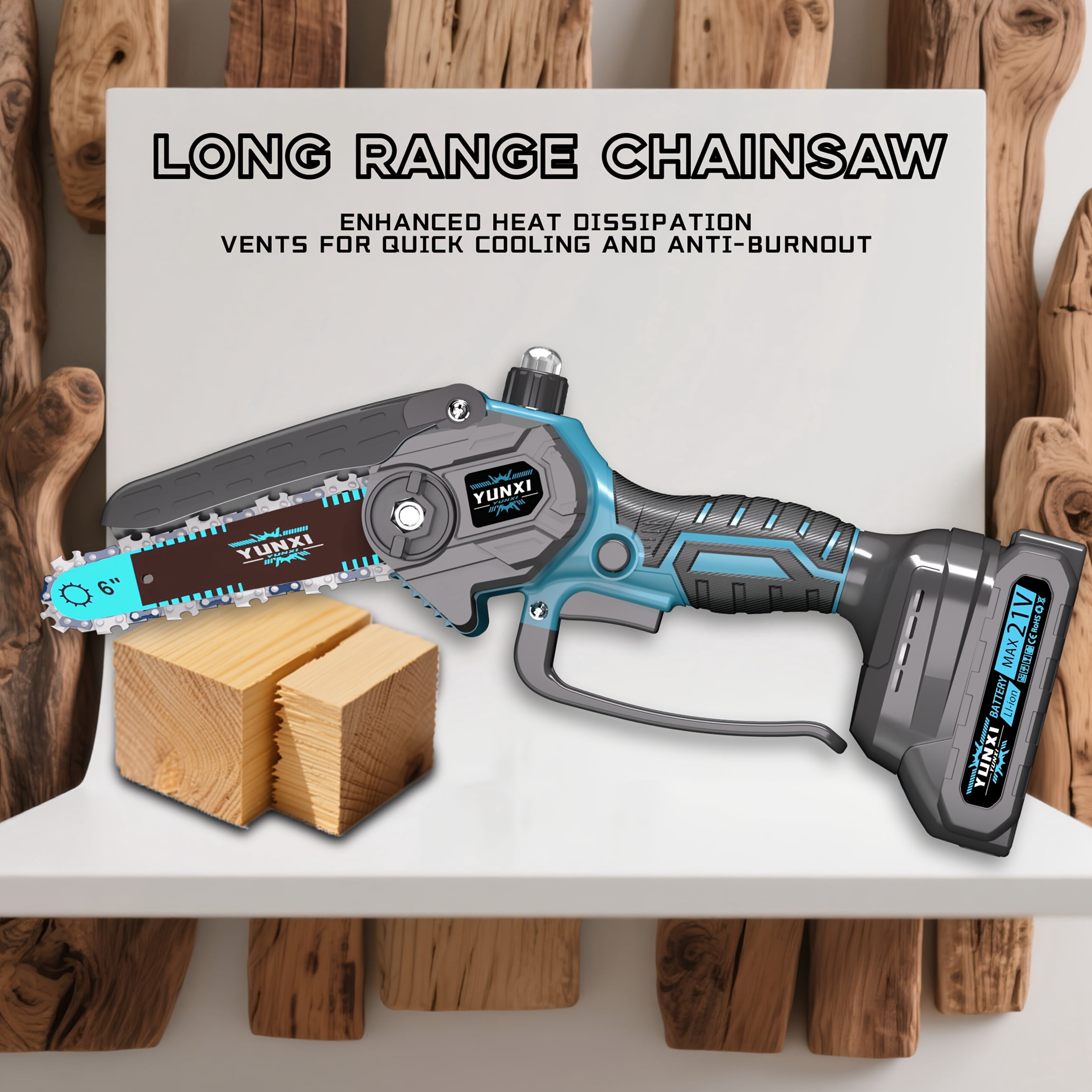 Cordless Mini Chainsaw with Automatic Oiler, 6 Inch Lithium Electric Handheld Saw with Safety Lock, Portable Chainsaw for Garden Pruning & Woodworking