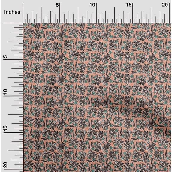 oneOone Viscose Jersey Fabric Leaves & Floral Block Printed Craft Fabric BTY 60 Inch Wide